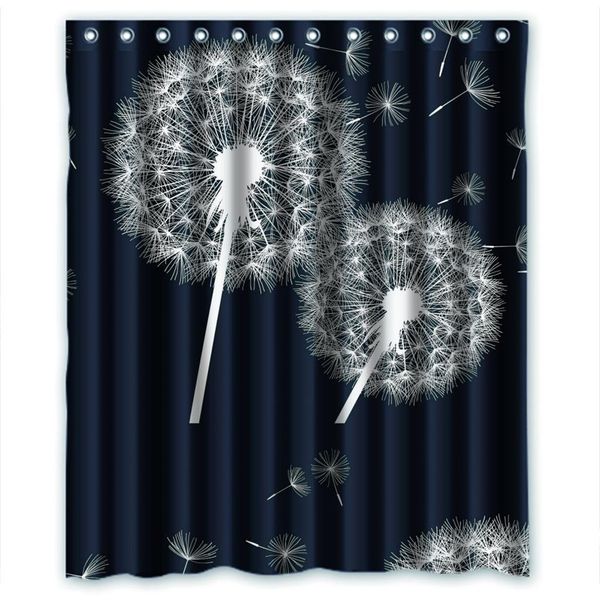 

relax white dandelion black background waterproof shower curtain