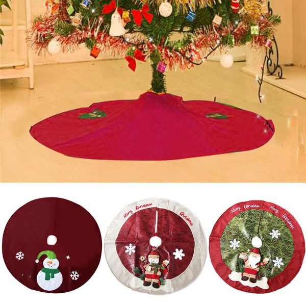 

christmas tree skirt lovely red non-woven christmas tree skirt aprons golden edge santa and snowman decoration for home 90cm#10