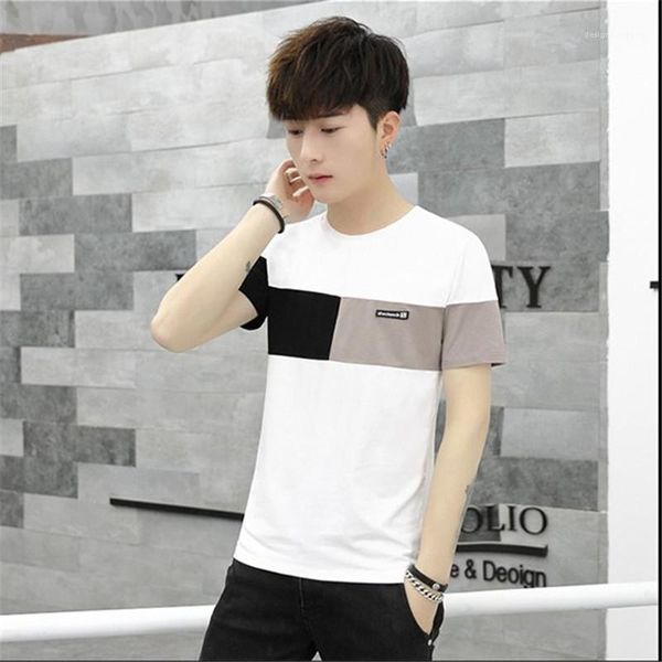 

mens designer t shirts applique panelled tees short sleeve striped clothing mens casual fashion crew neck, White;black