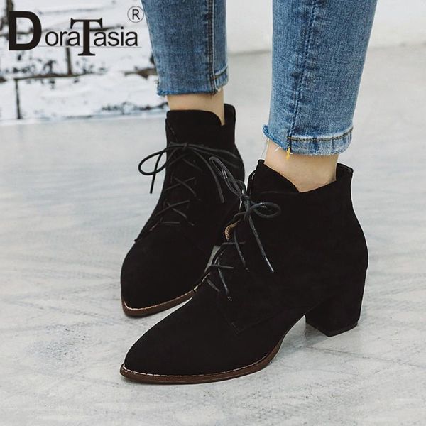 

doratasia new office ladies casual concise solid boots chunk heels boots women black high heels ankle shoes woman