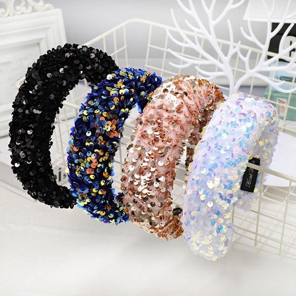 

women girl glitter sequins wide headband reflective colorful sponge padded hair hoop party styling thick boutique headwear