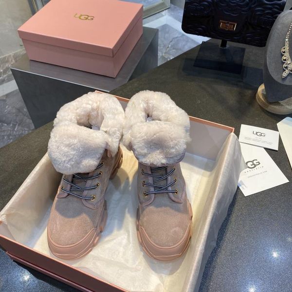 

snow boots women 2019 thick bottom rubber sole winter outdoor waterproof non-slip lace fashion wild middle tube martin boots 444, Black