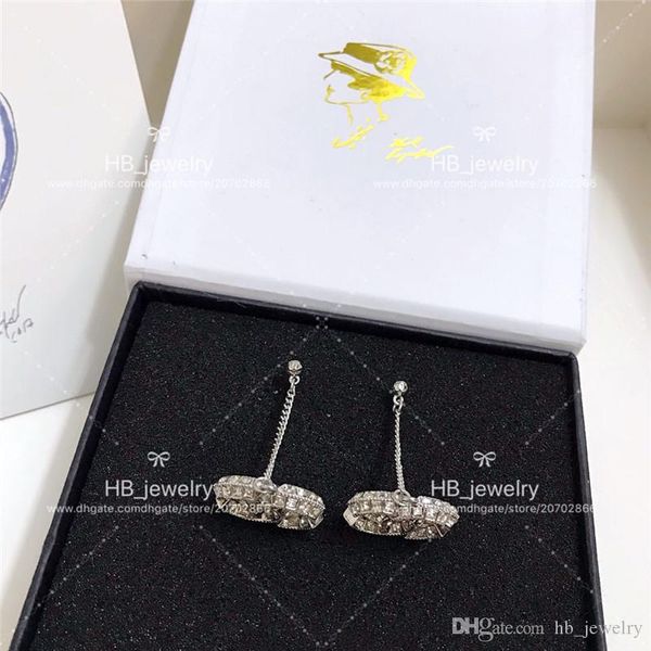 

популярные мода высокое качество версия двойной двусторонняя алмаз серьги для леди дизайн женщин свадьба роскошные ювелирные изделия с короб, Golden;silver