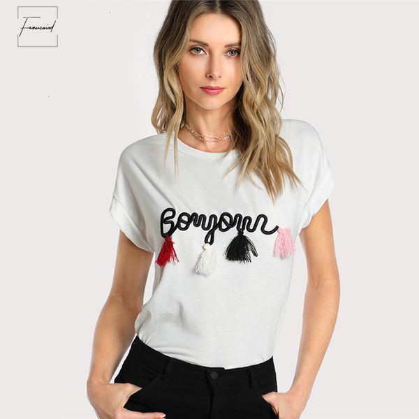 

t shirt women o neck t shirt batwing sleeve tassel detail summer embroidery dolman white short sleeve t shirt