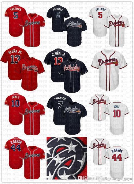 

Embroidery Braves Baseball Jersey 13 Ronald Acuña Jr. 44 Hank Aaron 10 Chipper Jones 5 Freddie Freeman 3 Dale Murphy 7 Dansby Swanson