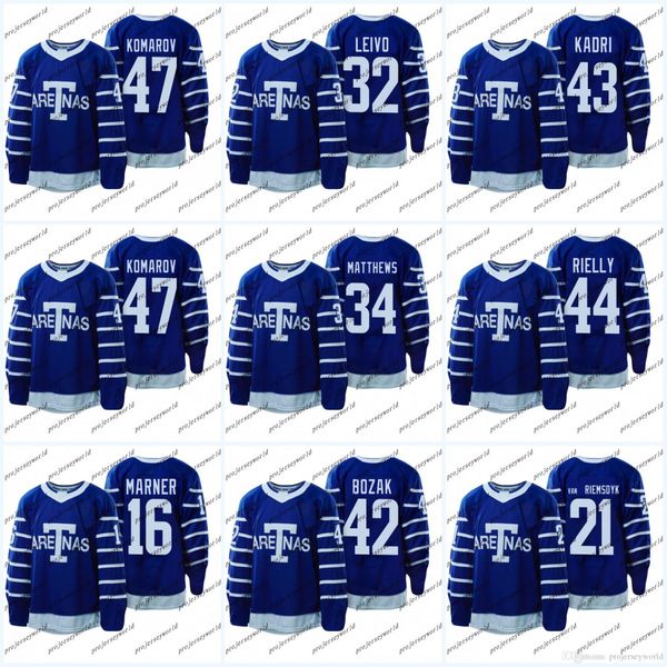 

1918-1919 Tronto Arenas 34 Auston Matthews 16 Mitchell Marner 44 Morgan Rielly 43 Nazem Kadri Maple Leafs Hockey Jerseys
