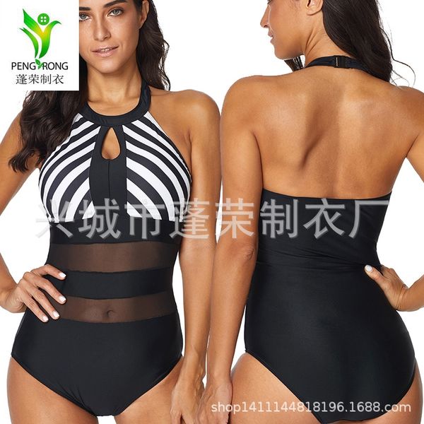 

2020 one-piece stitching neck 2020 bikini bikini swimsuit one-piece stitching neck swimsuit swimsuit, White;black