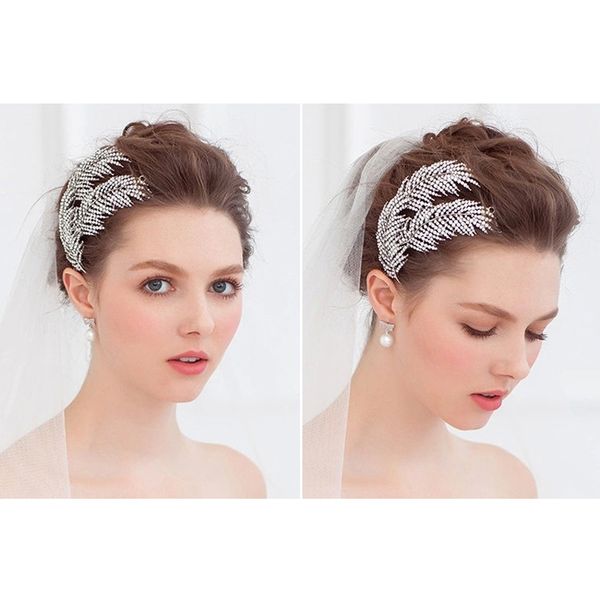 

fashion summer leaves silver rhinestone hair comb women bridal hair jewelry wedding headdress taira show party hair accessories, Golden;white