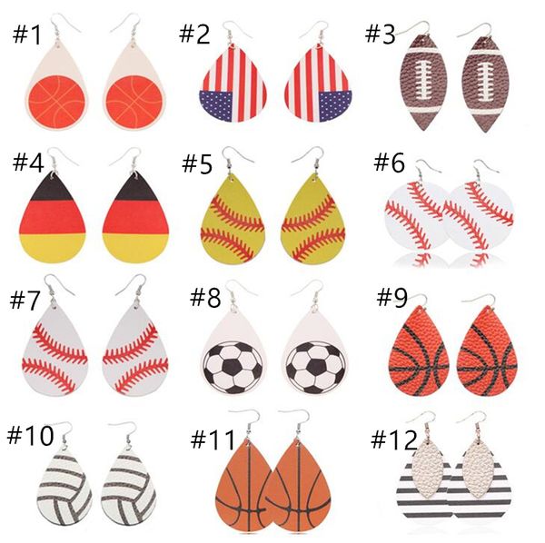 

fashion sports styles pu leather droplet shape earrings vintage baseball football america national flag earring kids jewelry t10c001, Red;brown