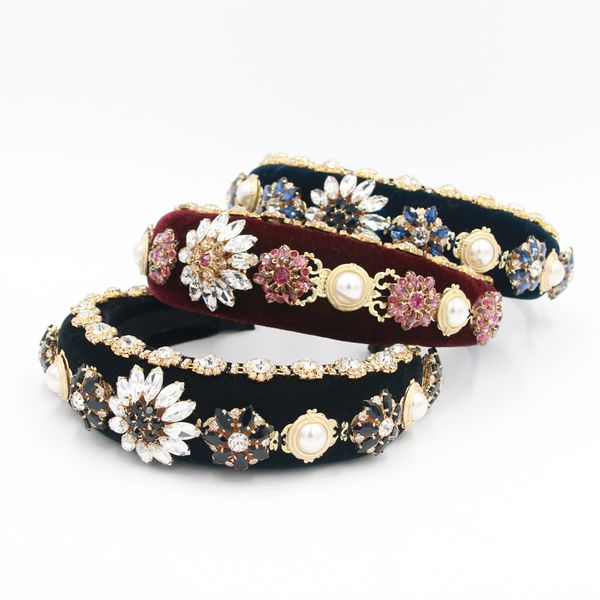

new beautifully thickened baroque syle headbands crystal flower inlaid hairbands hair jewelry accessories headpiece tiara, Golden;white
