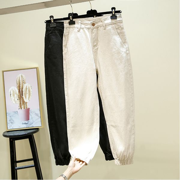 

jeans woman boyfriend jeans for women black beige denim pants washed vintage loose cotton mid waist solid 2019 new harem pants, Blue