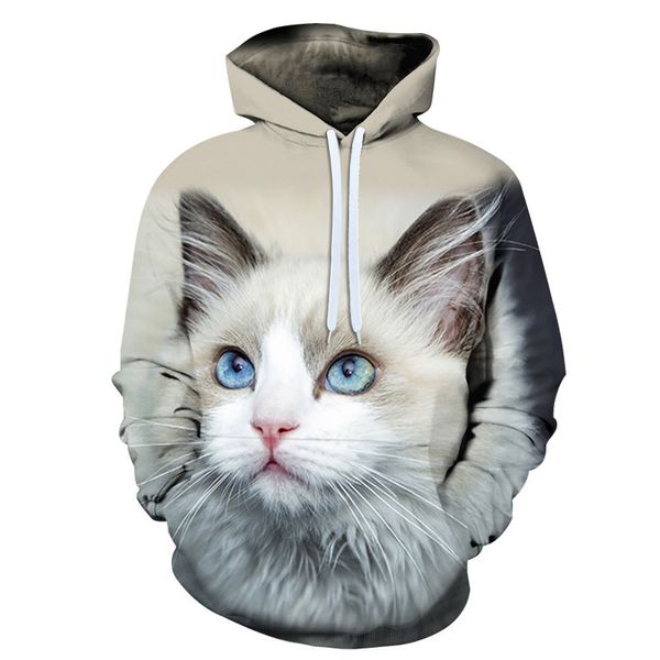 

couples hoodies 3d cat printed sweatshirts streetwear men women mode 3d hooded sweatshirt long sleeve blouse, Black