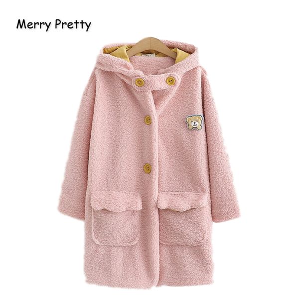 

merry pretty women's hooded long cotton coats 2019 winter warm jacket thicken parkas single-breasted loose pockets parka mujer, Black