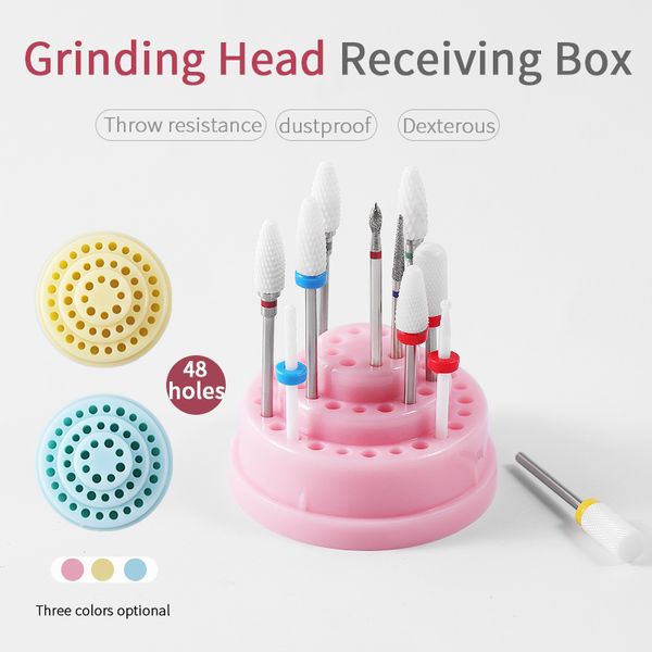 

nail grinding head base holder exhibition shelf with 48 holes drill bit tools display box nails polishing head storage box stand, Silver