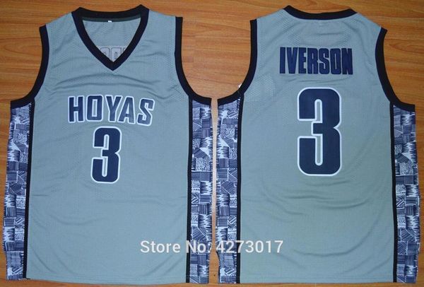 

mens college 3 allen iverson jersey men sale sports georgetown hoyas basketball jerseys uniforms stitched blue black gray ncaa, Black;blue