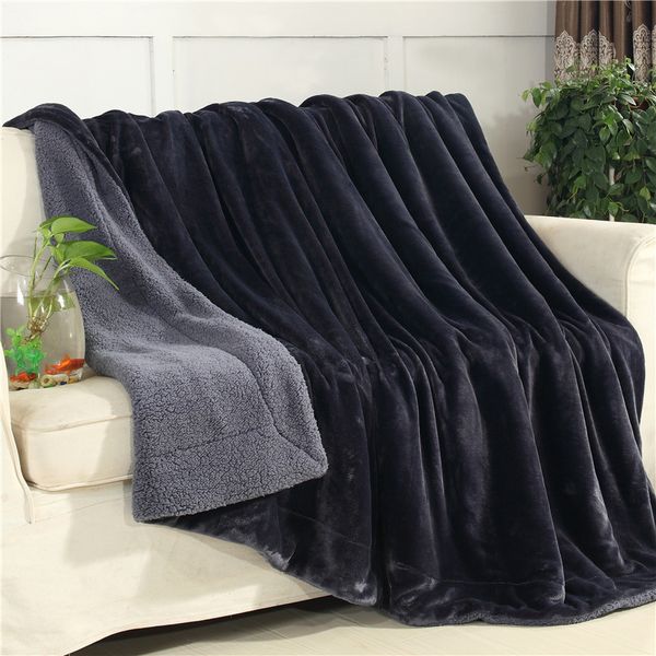 

winter thick warm throws double-sided blanket cashmere fabric office nap warm cover leg blanket solid soft bedding bedspread
