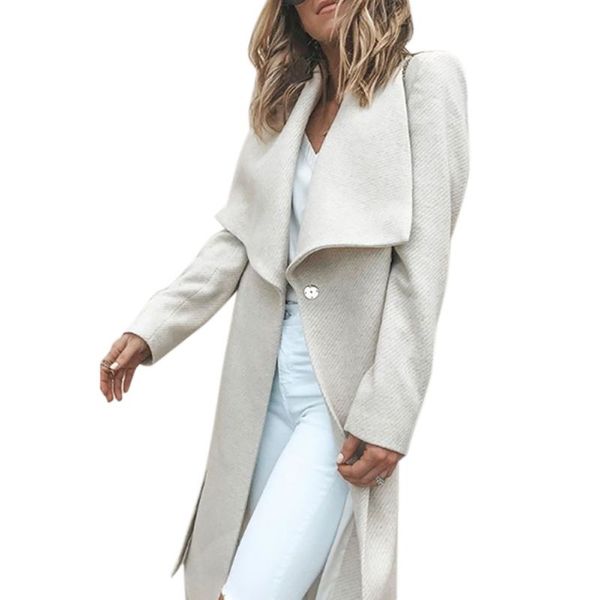 

fashion turn down collar long wool coat elegant winter woman wool blend coats loose type female solid long coat outerwear, Black