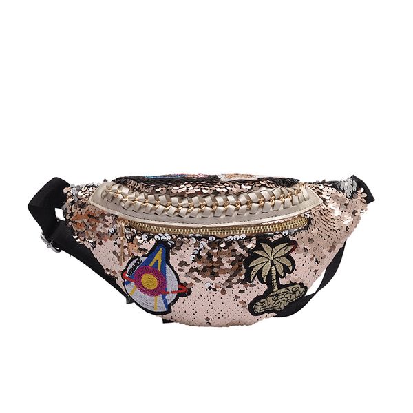 

a new fashion makeup fanny pack for ladies, the sequined lady bag 2019