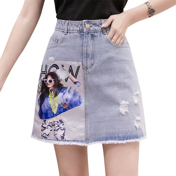 

print denim skirts womens button skinny diamond mini skirt 2019 streetwear chic korean summer jeans skirt women, Black