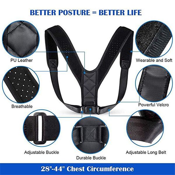

posture corrector clavicle spine back shoulder lumbar brace support belt posture correction prevents slouching dhl ing, Black;blue