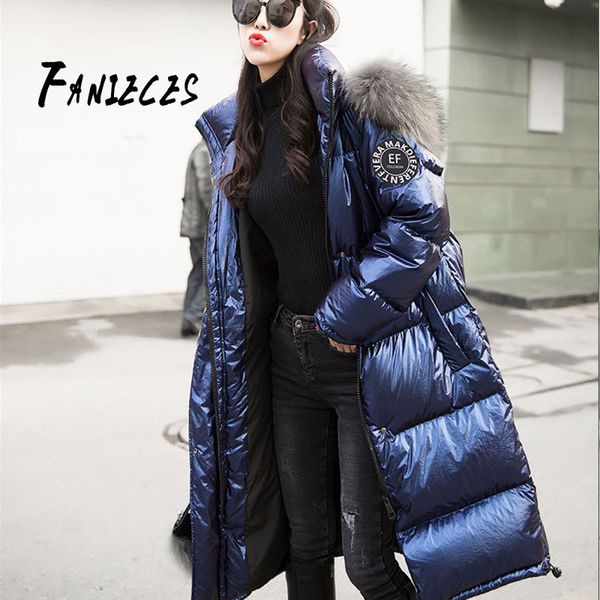 

ins fashion 70% white duck down women winter detachable fur collar down hooded coat jacket long casual female loose snow clothes, Tan;black