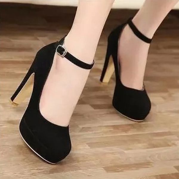 

new woman pumps spike heel shoes classical female ankle buckle strap high heels shoes ladies career office fashion wedding shoes, Black