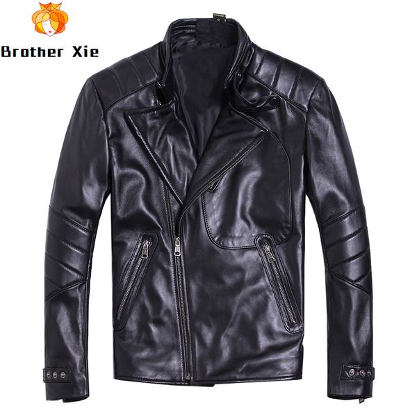 

2020 men's sheepskin jackets genuine leather motorcycle jackets plus size 5xl black biker coat for male