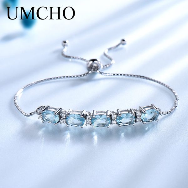 

umcho oval natural sky blue z bracelets & bangles expansion real 925 sterling silver bracelets for women fine jewelry, Golden;silver