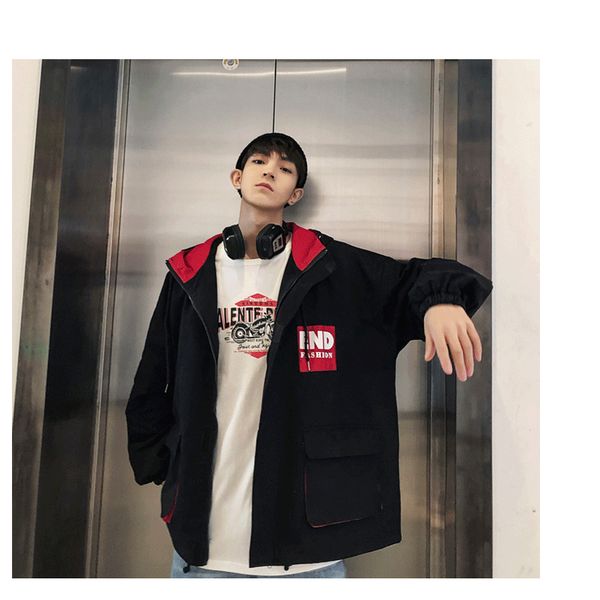 

mens luxury jackets mens hooded loose large pocket overalls youth trend coat youth casual jacket boys solid color coats 2020 spring, Black;brown