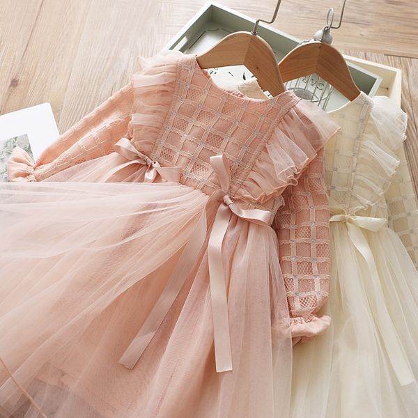 

spring childrenswear 2020 girls grid bow dress princess dress, Red;yellow