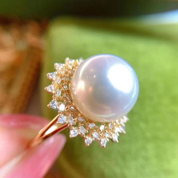 

922 fine jewelry 925 sterling silver natural fresh water 12-11mm white peals rings for women fine pearls rings, Golden;silver