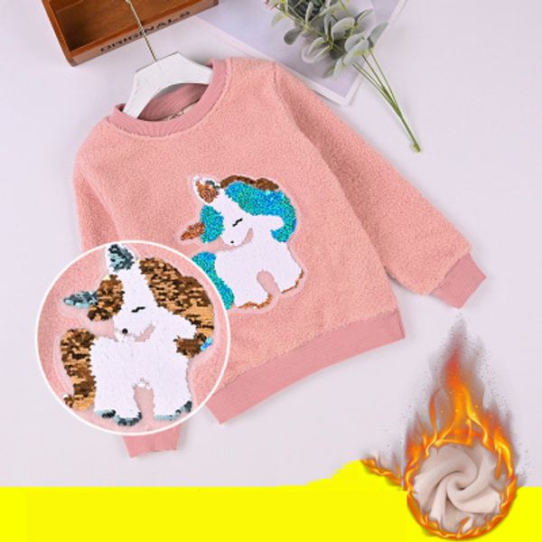 

дети дизайнер моды толстовки девушки плюс ватки sweatershirt дети sequined с длинным рукавом дети роман переменный цвет одежды 2020, Black