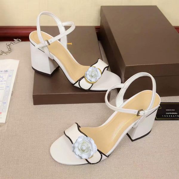 

heeled sandals shoes with box 7.5cm rough sandals party wear cowhide leather luxury medium heel sandals