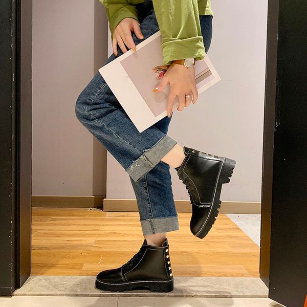 

women's boots soft leather ladies fashion girls metal solid short boots soft bottom casual shoes female chaussures femme, Black