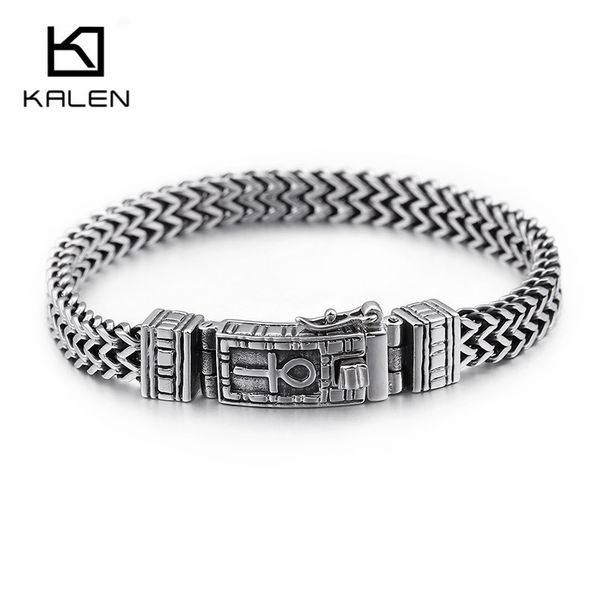 Kalen 8mm Ankh Egípcio Símbolo da Vida Charm Bracelets Para Homens Feminino Aço Inoxidável Prata Malha Ligando Corrente Pulseira Jóias MX190727