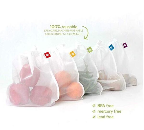 

2019 reusable produce bags washable mesh bags for fruits and vegetables sundries set of organizer storage