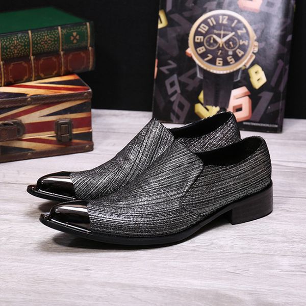 High Quality Handmade Real Leather Formal Shoes Men Silver Pointed Toe ...