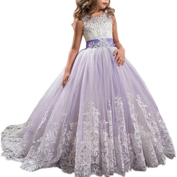 

flower girl dresses lace applique tulle long communion ball gown little kids girls pageant dresses formal occasion, White;blue