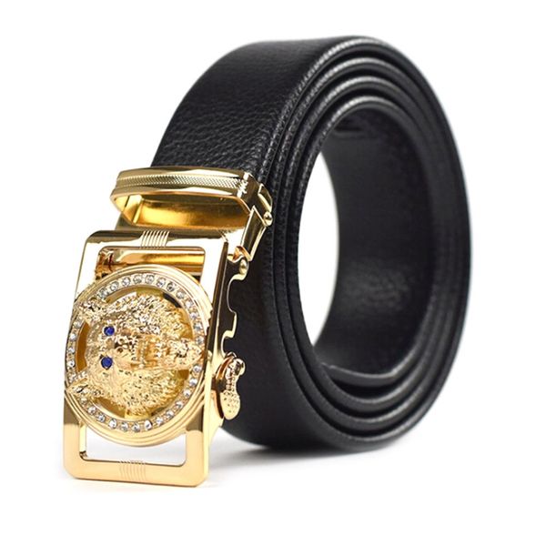

new style wolf head buckle belt for men genuine leather brand designer automatic buckle belt, Black;brown