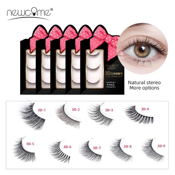 

newcome 3pairs/tray 3d fake eyelashes black professional natural false eyelashes 100% handmade makeup tools