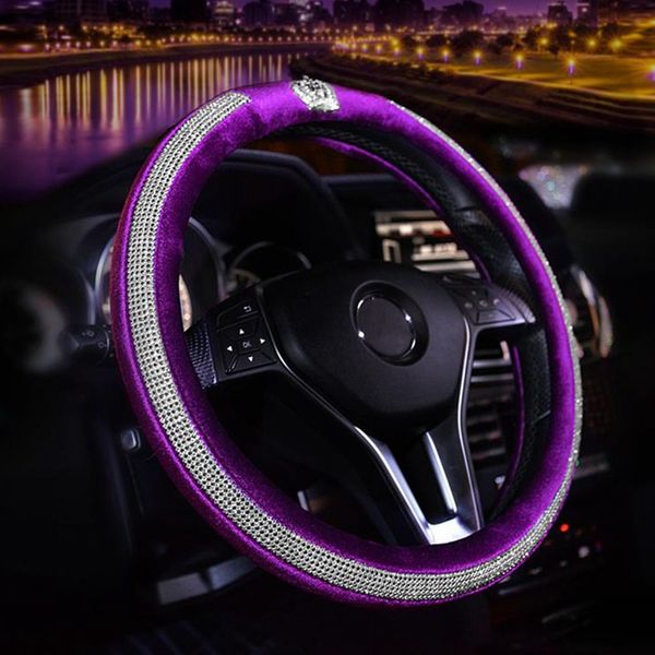 

мода женщин искусственная кожа автомобиля рулевое колесо обложка алмаз авто рулевое управление чехлы для леди девушки автомобильные аксессуа