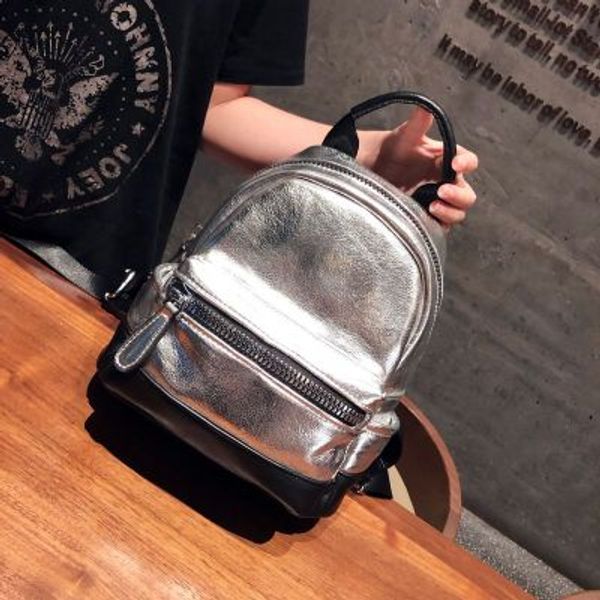 

women small silver chic backpack for girl cool casual daypack