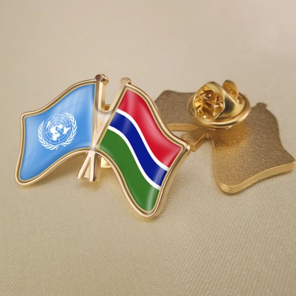 

united nations and gambia crossed double friendship flags lapel pins, Gray