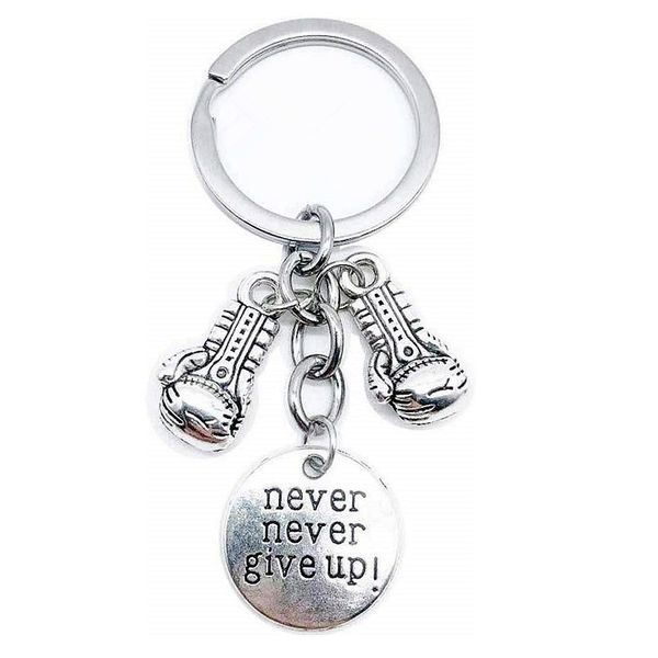 

never never give up boxing gloves keychain keyring motivational alphabet tag fitness bodybuilding keychain creative jewelry holiday gift, Slivery;golden