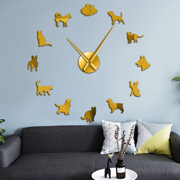 

cute dog and cat diy giant wall clock home decor wall art clock veterinary frameless large watch animal lovers vet gifts