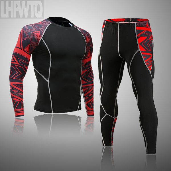 

mens sport running set compression pants skin-tight long sleeves t-shirt fitness rashguard training clothes gym yoga suits, Black;blue