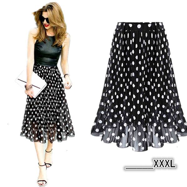 

pleated skirt skirts for women chiffon summer polka dot skirt female black dots in the long waisted beach jurken dames