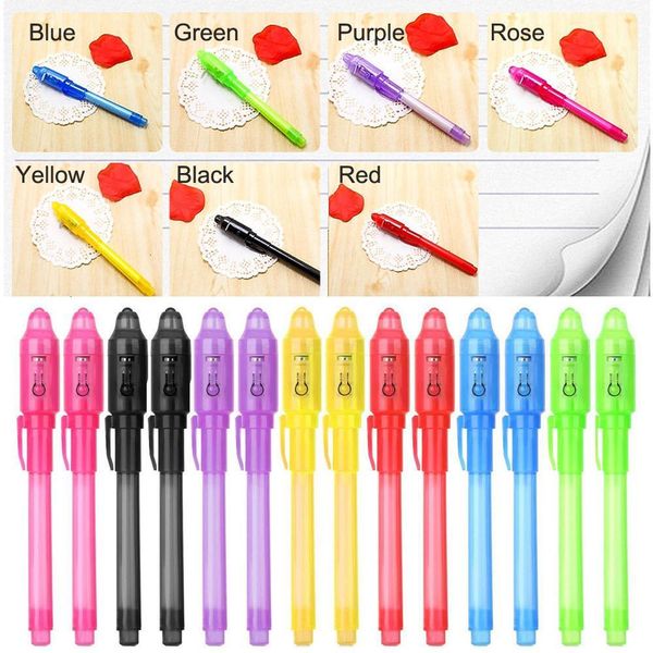 

2 in 1 kids mini luminous toys light invisible ink pen uv check money drawing magic pens toys for children