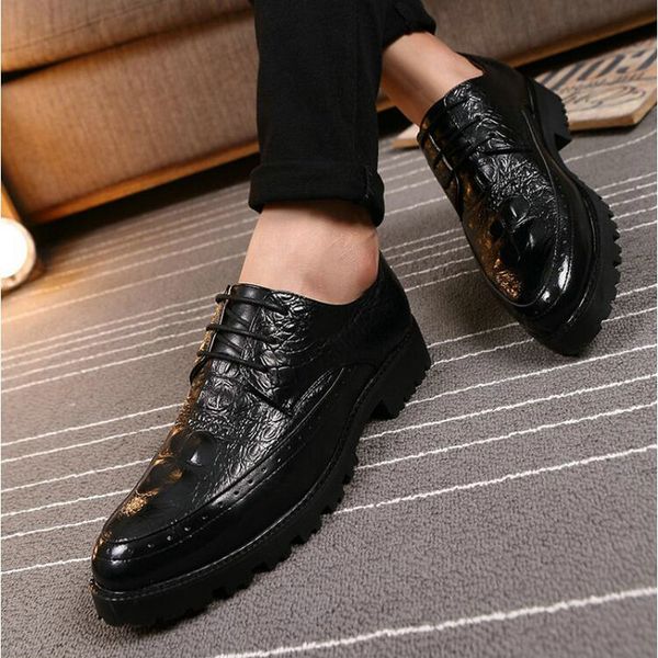 

dress shoes male leather classic brogue thick bottom oxfords for wedding office business men formal a53-44, Black