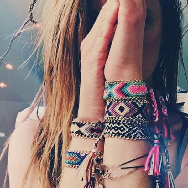 

mkendn woven bracelet european and american summer bohemian ethnic hand-knitted rainbow bracelet lucky friendship, Golden;silver